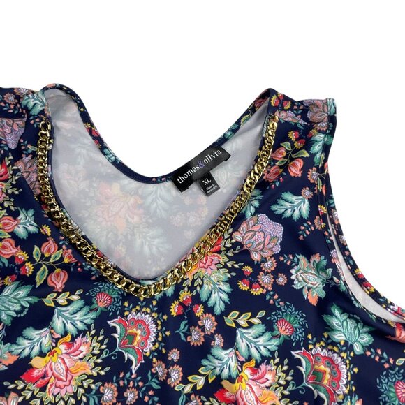 Thomas & Olivia Black Floral Tank Top with Chain Detail Size XL NWT - Picture 4 of 7
